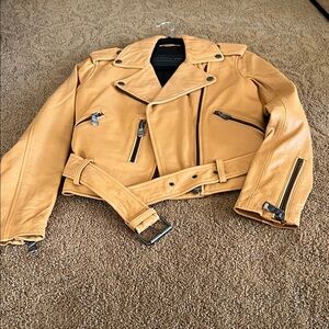 Bagatelle Yellow Leather Biker Jacket